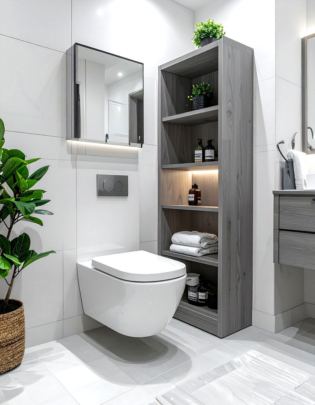 Gray Over The Toilet Storage - 30 gray bathroom furniture ideas
