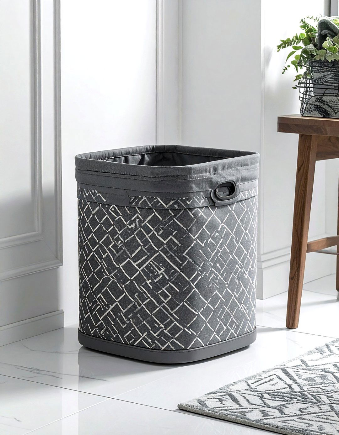 Gray Patterned Laundry Hamper - 30 gray bathroom accessories ideas