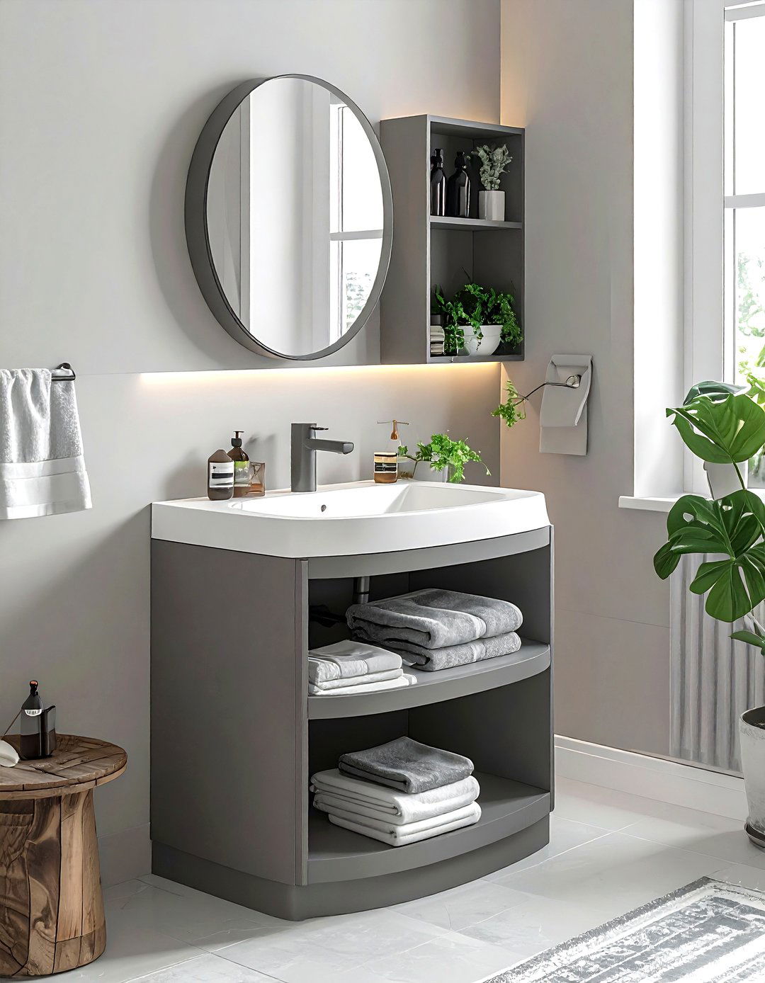 Gray Pedestal Sink Organizer - 30 gray bathroom accessories ideas