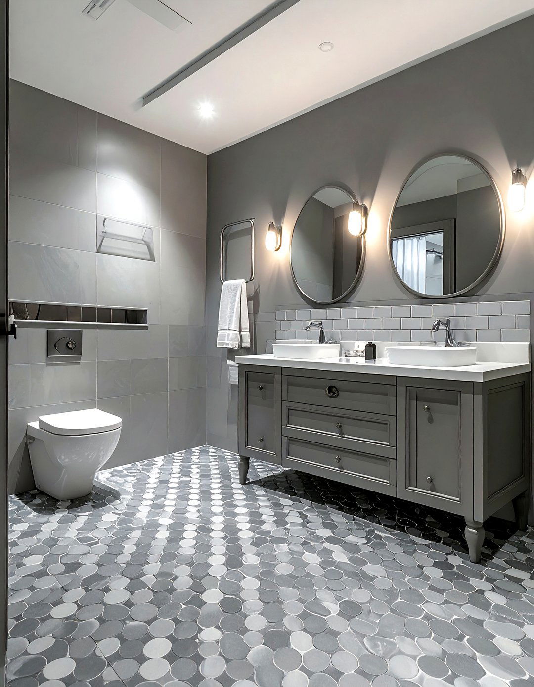 Gray Penny Tile Bathroom - 30 gray bathroom design ideas