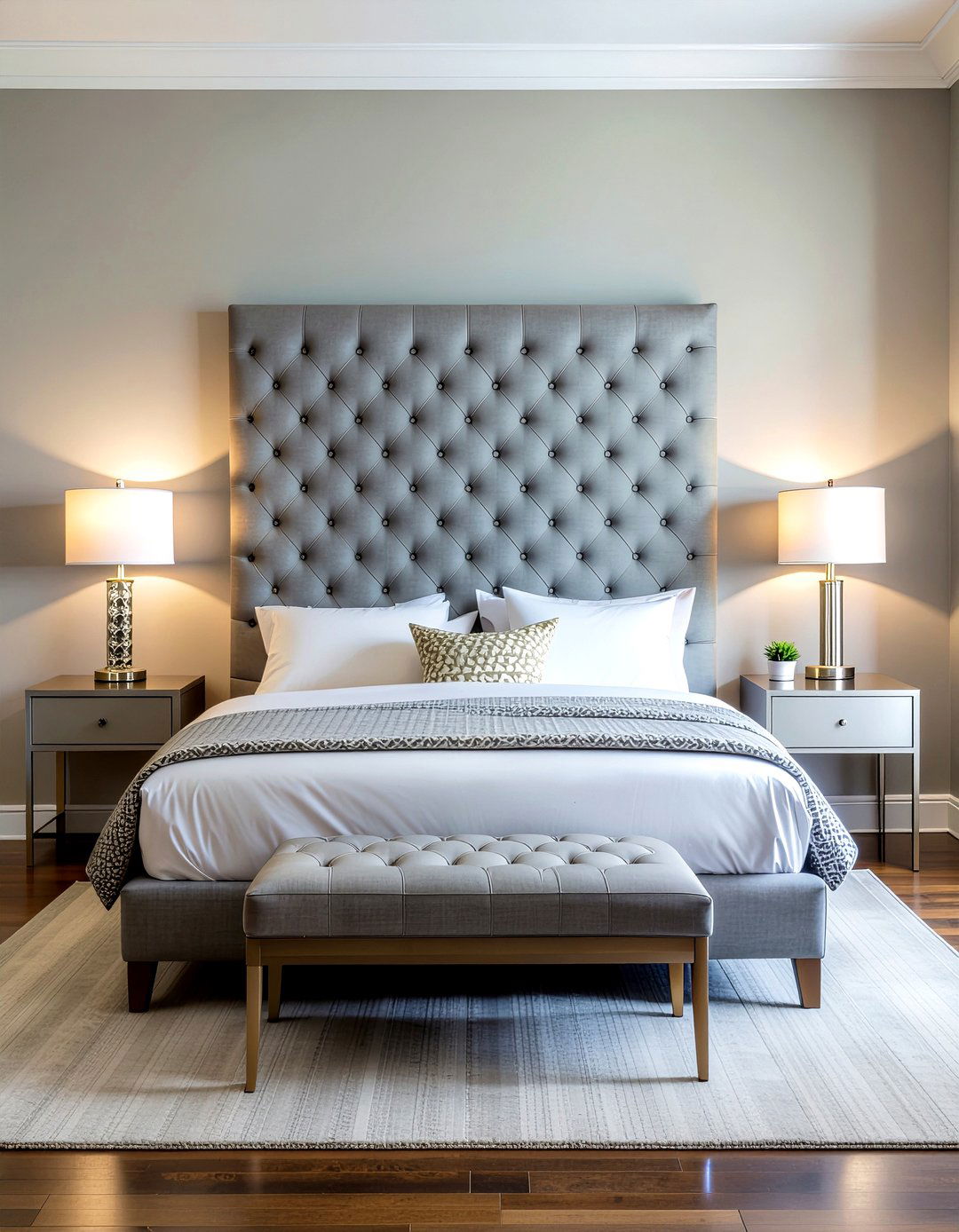 Gray Quilted Headboard - 30 quilted bedroom ideas