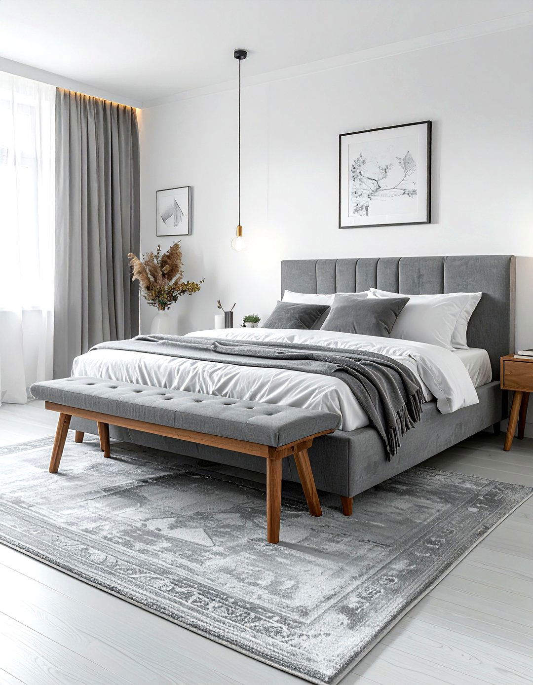 Gray Scandinavian Bedroom With Bench - 30 scandinavian gray bedroom ideas