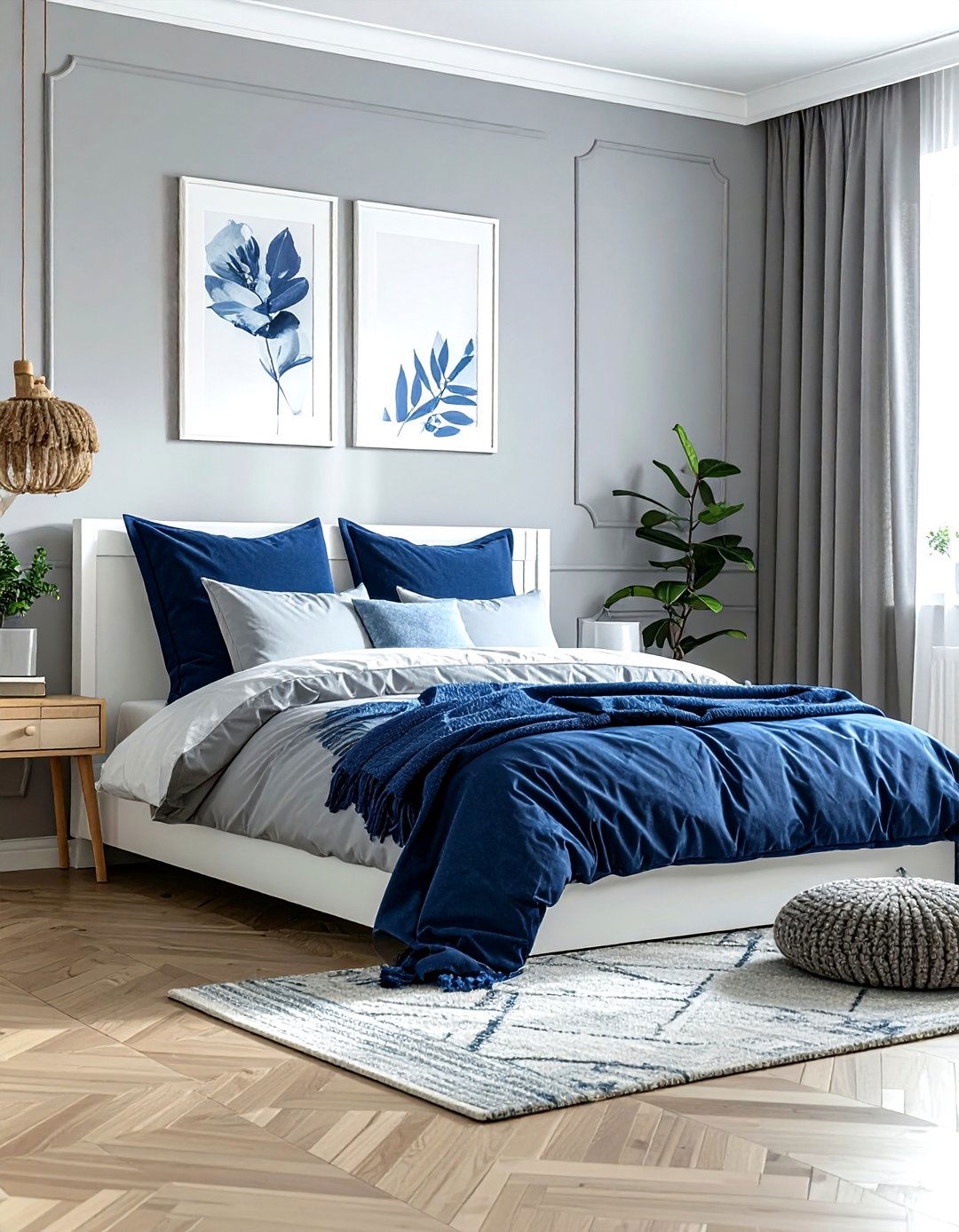 Gray Scandinavian Bedroom With Blue Accents - 30 scandinavian gray bedroom ideas