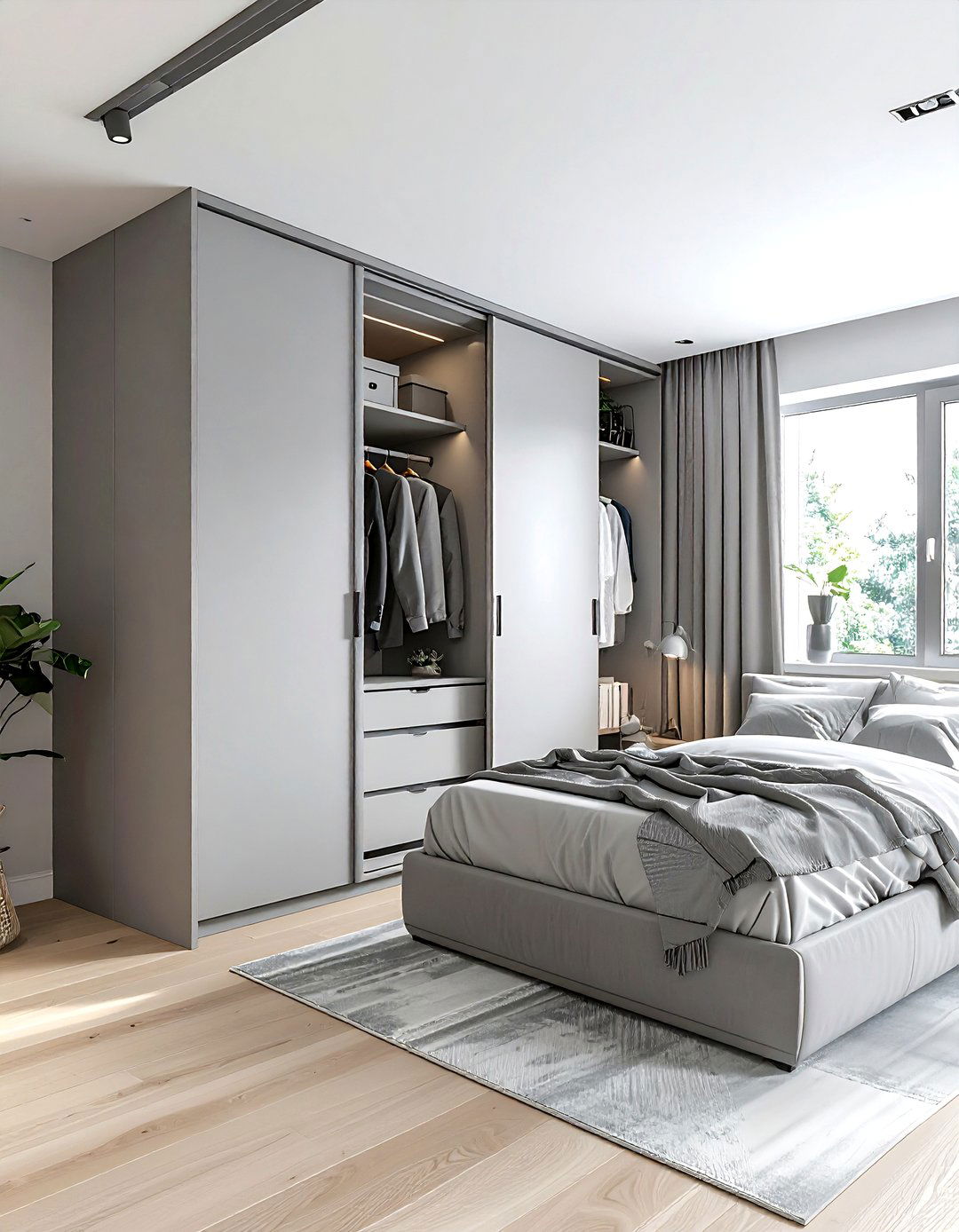 Gray Scandinavian Bedroom With Built In Wardrobe - 30 scandinavian gray bedroom ideas