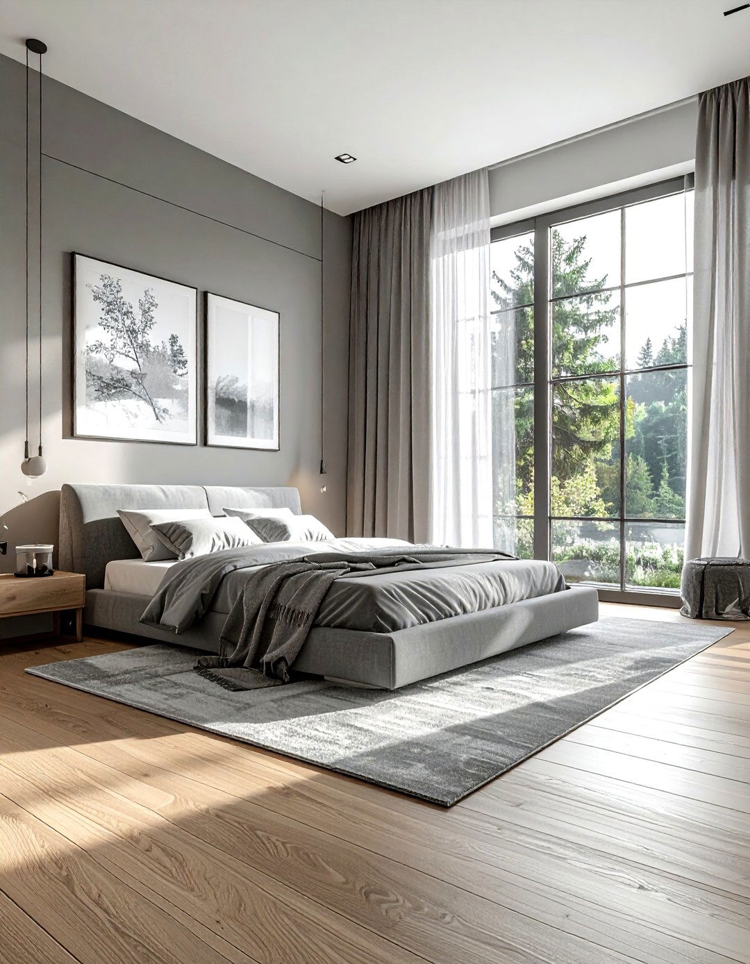 Gray Scandinavian Bedroom With Large Windows - 30 scandinavian gray bedroom ideas