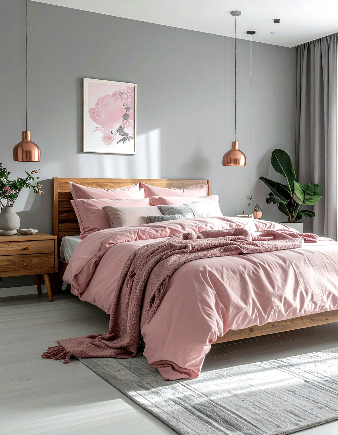 Gray Scandinavian Bedroom With Pink Accents - 30 scandinavian gray bedroom ideas