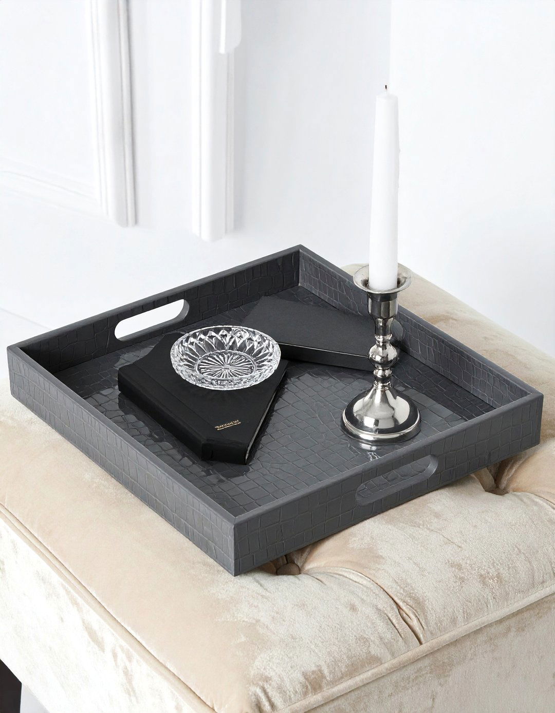 Gray Shagreen Tray - 30 ottoman tray ideas