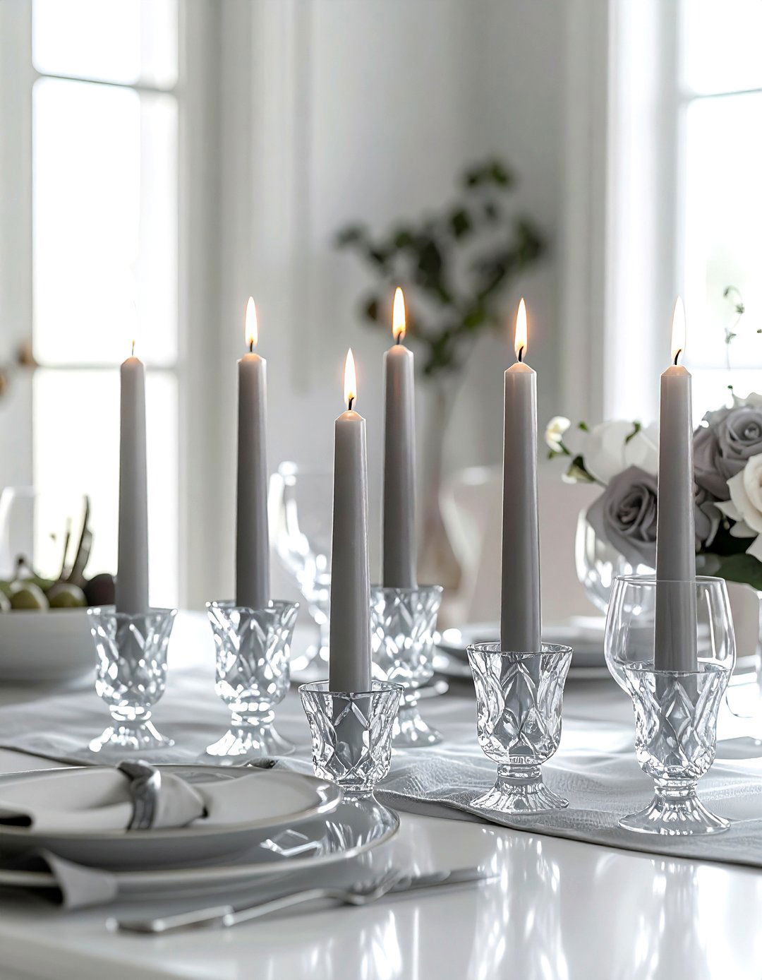 Gray Taper Candles - 30 gray dining room accessories ideas