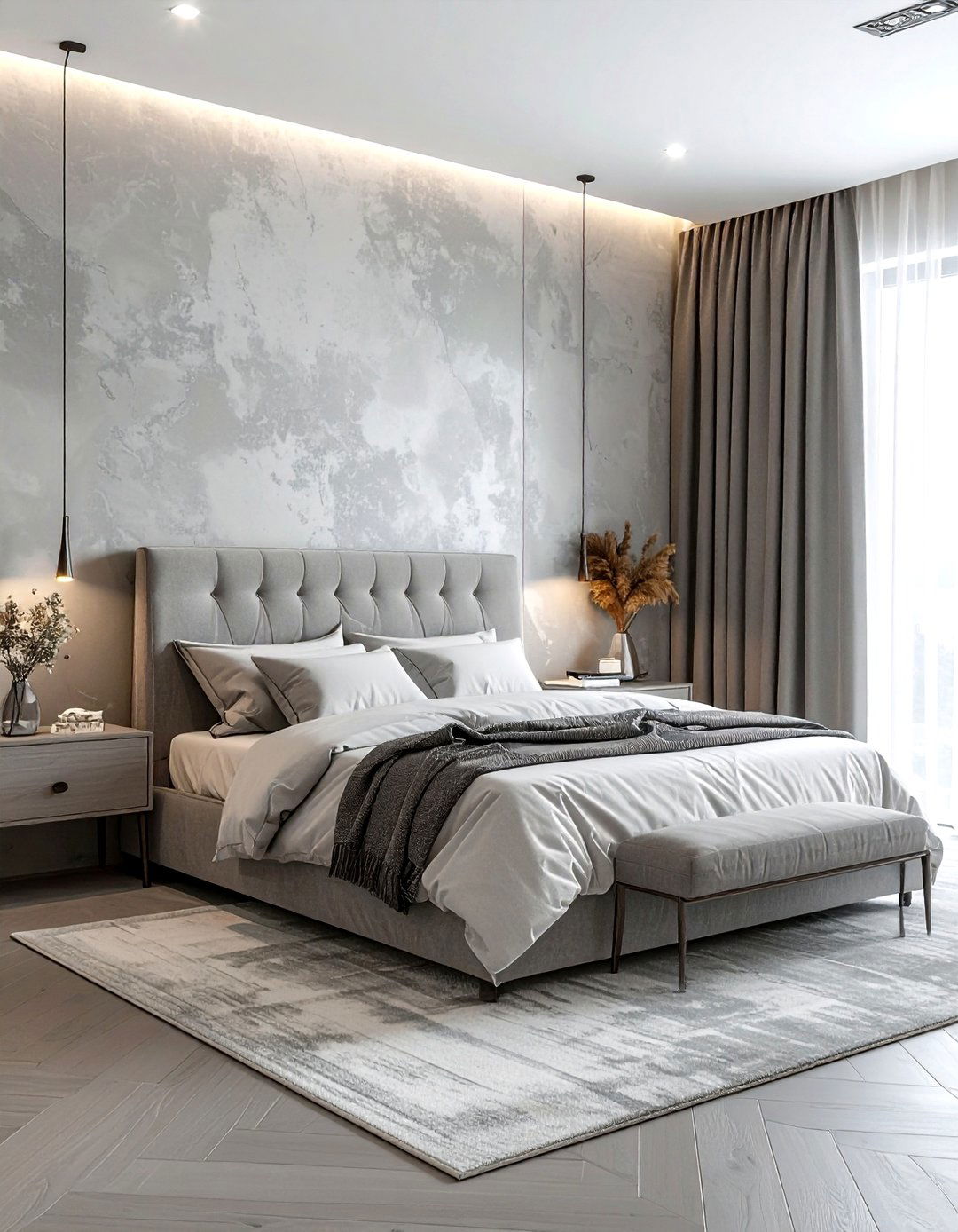Gray Textured Wallpaper - 30 contemporary gray bedroom ideas