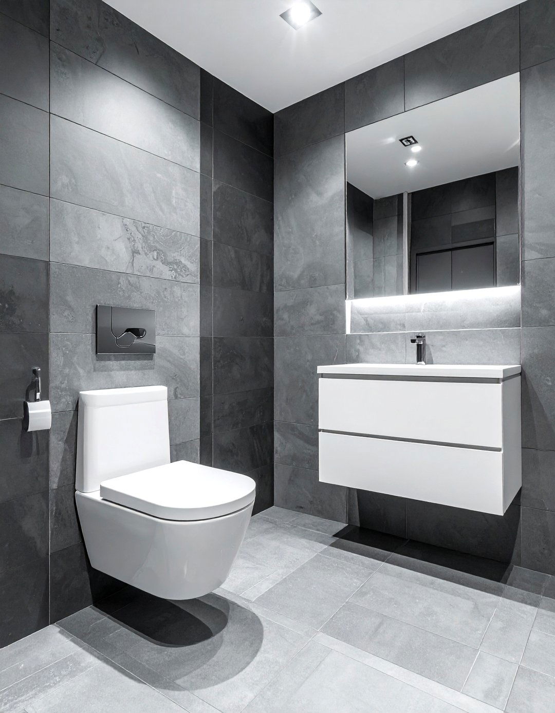 Gray Tile Bathroom - 30 wall-hung toilet ideas