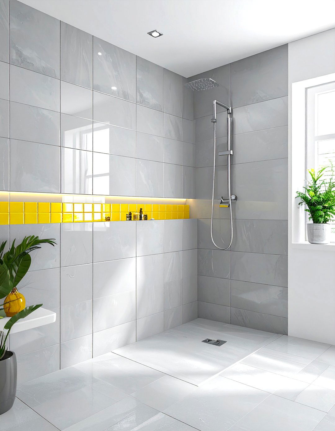Gray Tile With Yellow Accents - 30 gray and yellow bathroom ideas
