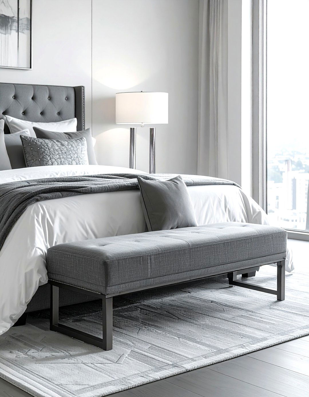 Gray Upholstered Bench - 30 contemporary gray bedroom ideas