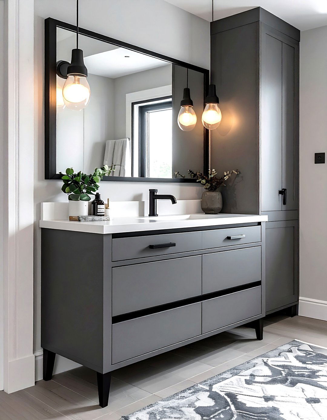 Gray Vanity With Black Accents - 30 gray bathroom furniture ideas