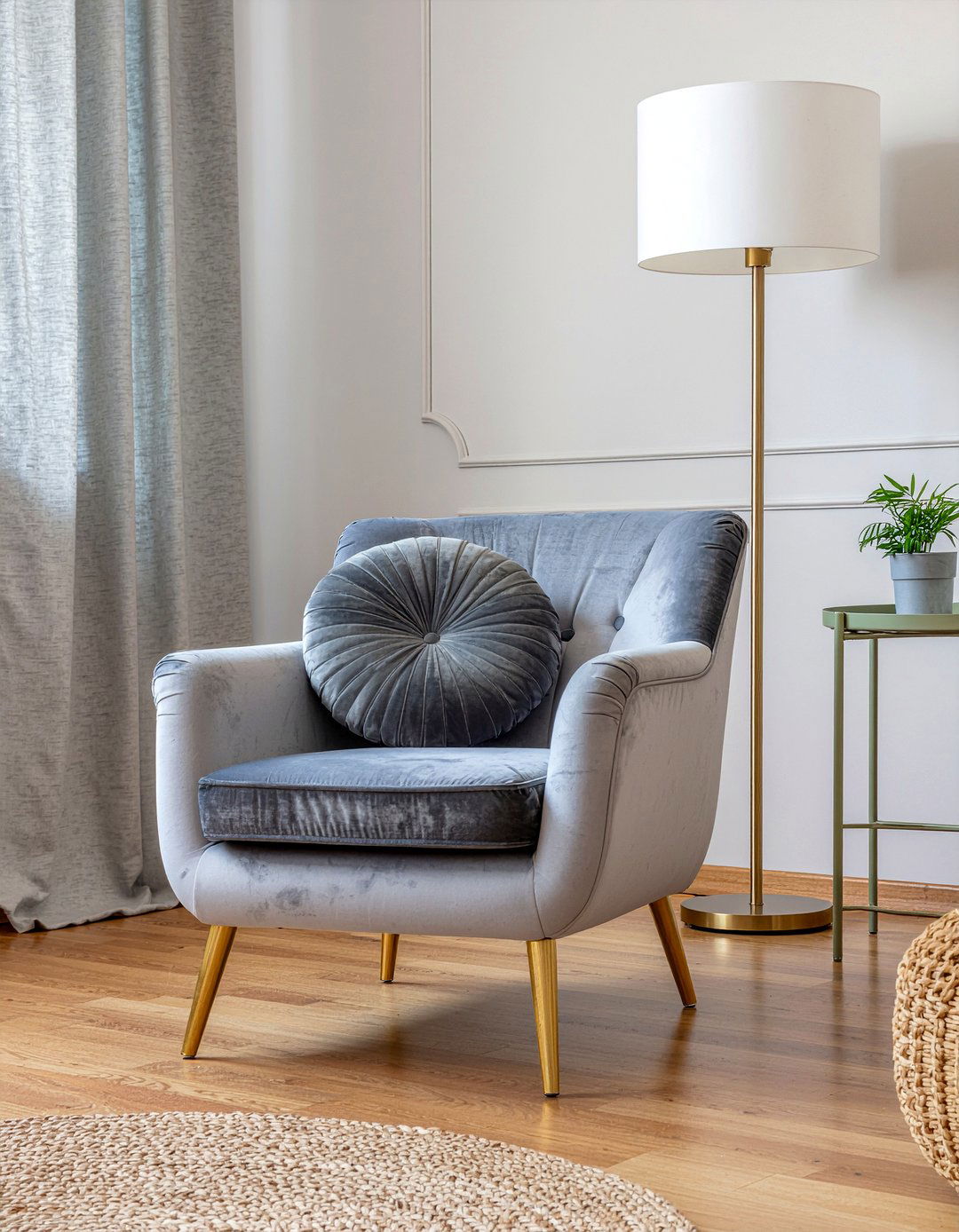 Gray Velvet Accent Chair - 30 bedroom gray furniture ideas