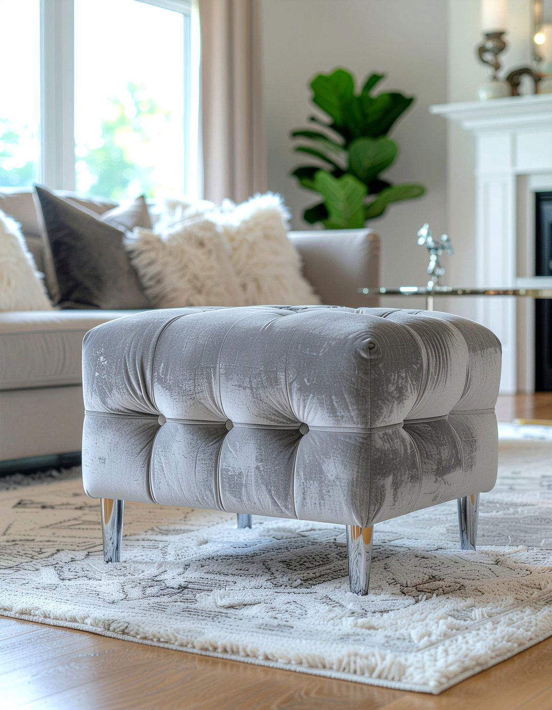 Gray Velvet Storage Ottoman - 30 living room storage ottoman ideas