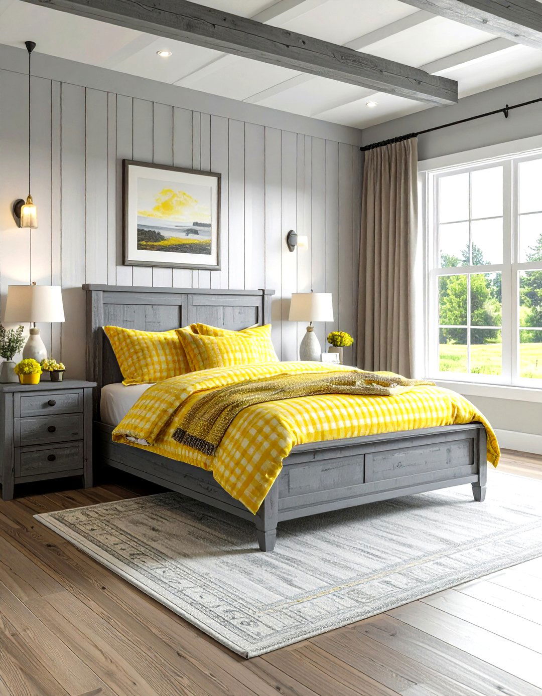 Gray Yellow Farmhouse Style Bedroom - 30 gray yellow bedroom ideas
