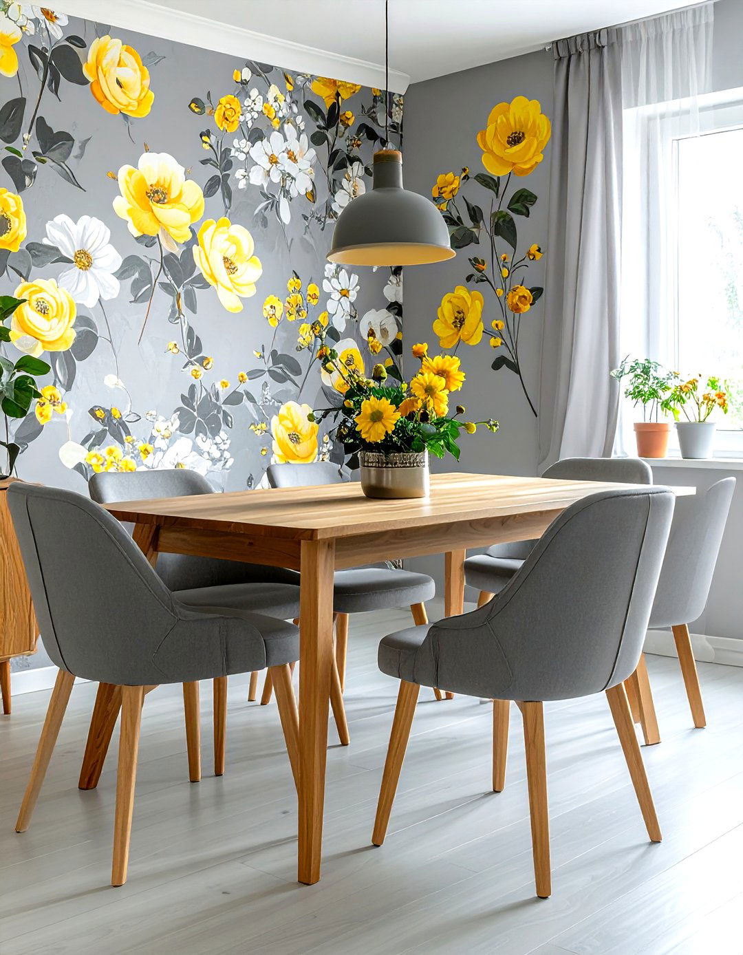 Gray Yellow Floral Dining Room - 30 gray yellow dining room ideas