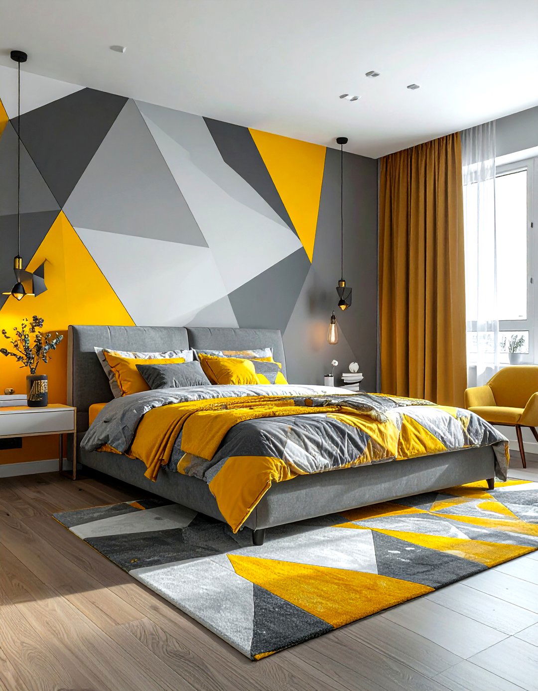 Gray Yellow Geometric Pattern Bedroom - 30 gray yellow bedroom ideas