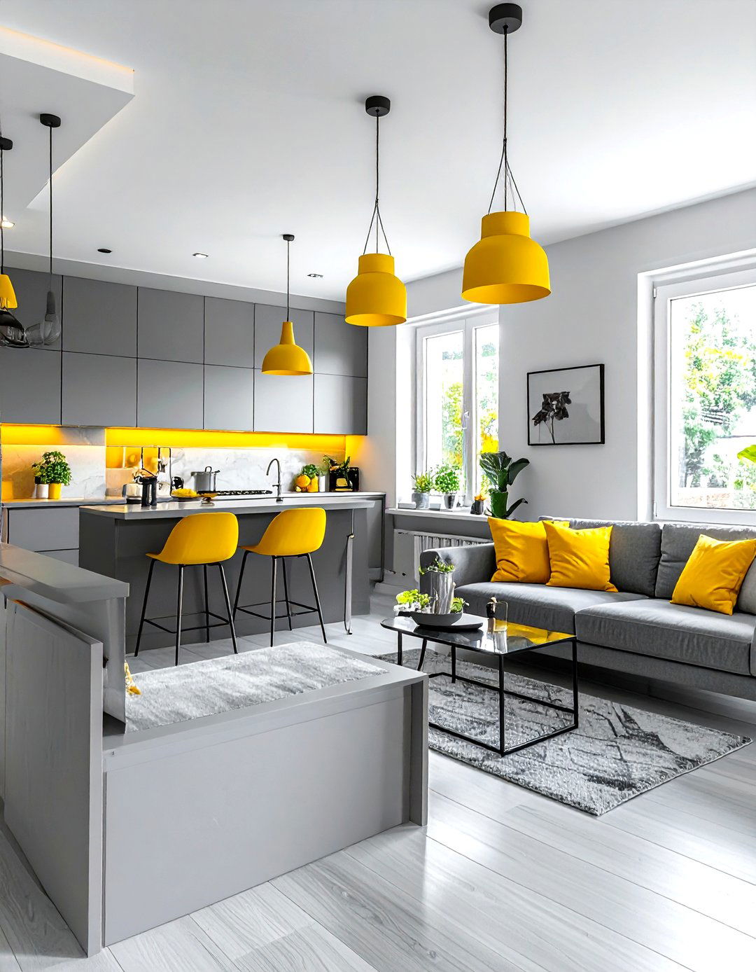 Gray Yellow Open Concept Kitchen - 30 gray yellow kitchen ideas