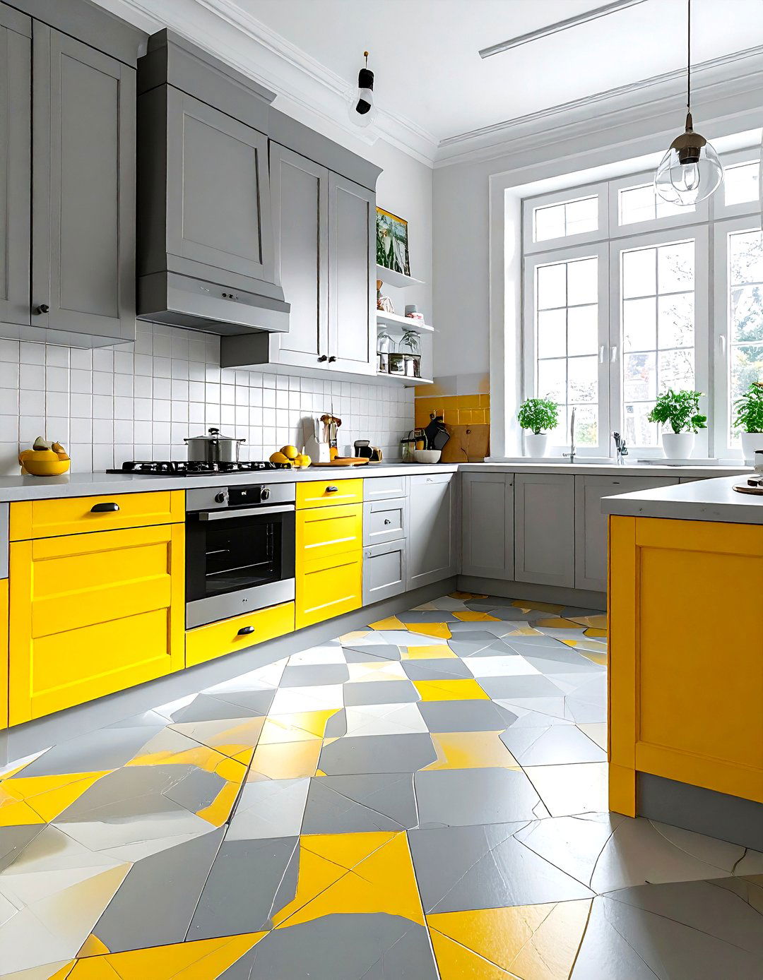 Gray Yellow Patterned Floor Kitchen - 30 gray yellow kitchen ideas