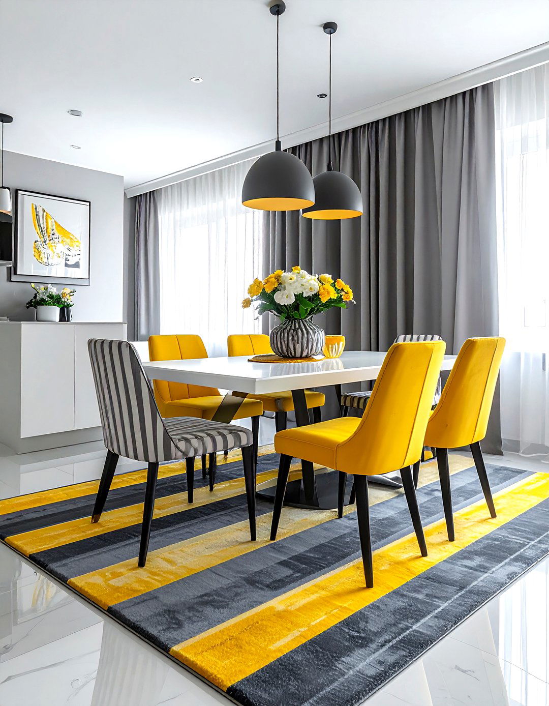 Gray Yellow Striped Dining Room - 30 gray yellow dining room ideas