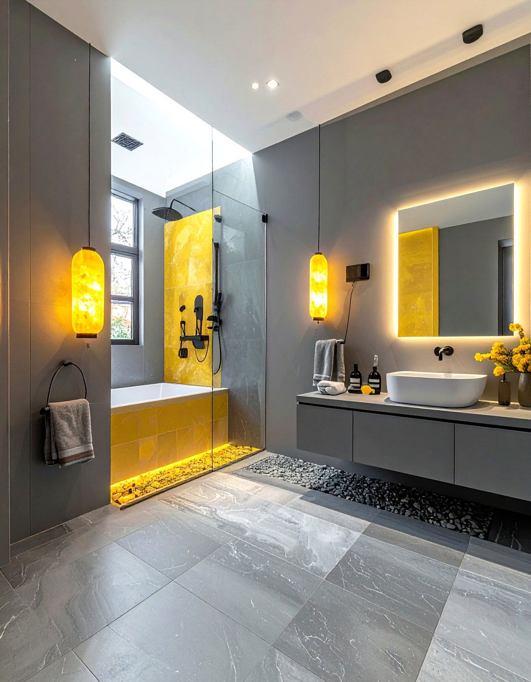 Gray Yellow Zen Bathroom Retreat - 30 gray yellow bathroom ideas