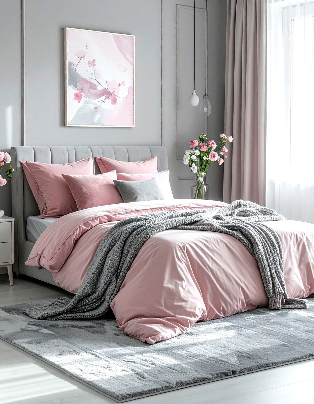 Gray and Blush Pink Bedroom - 30 modern gray bedroom ideas