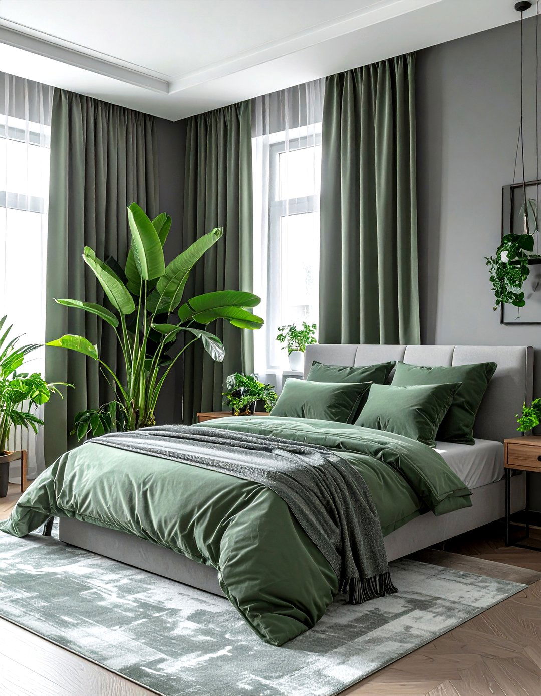 Gray and Green Bedroom - 30 gray bedroom ideas