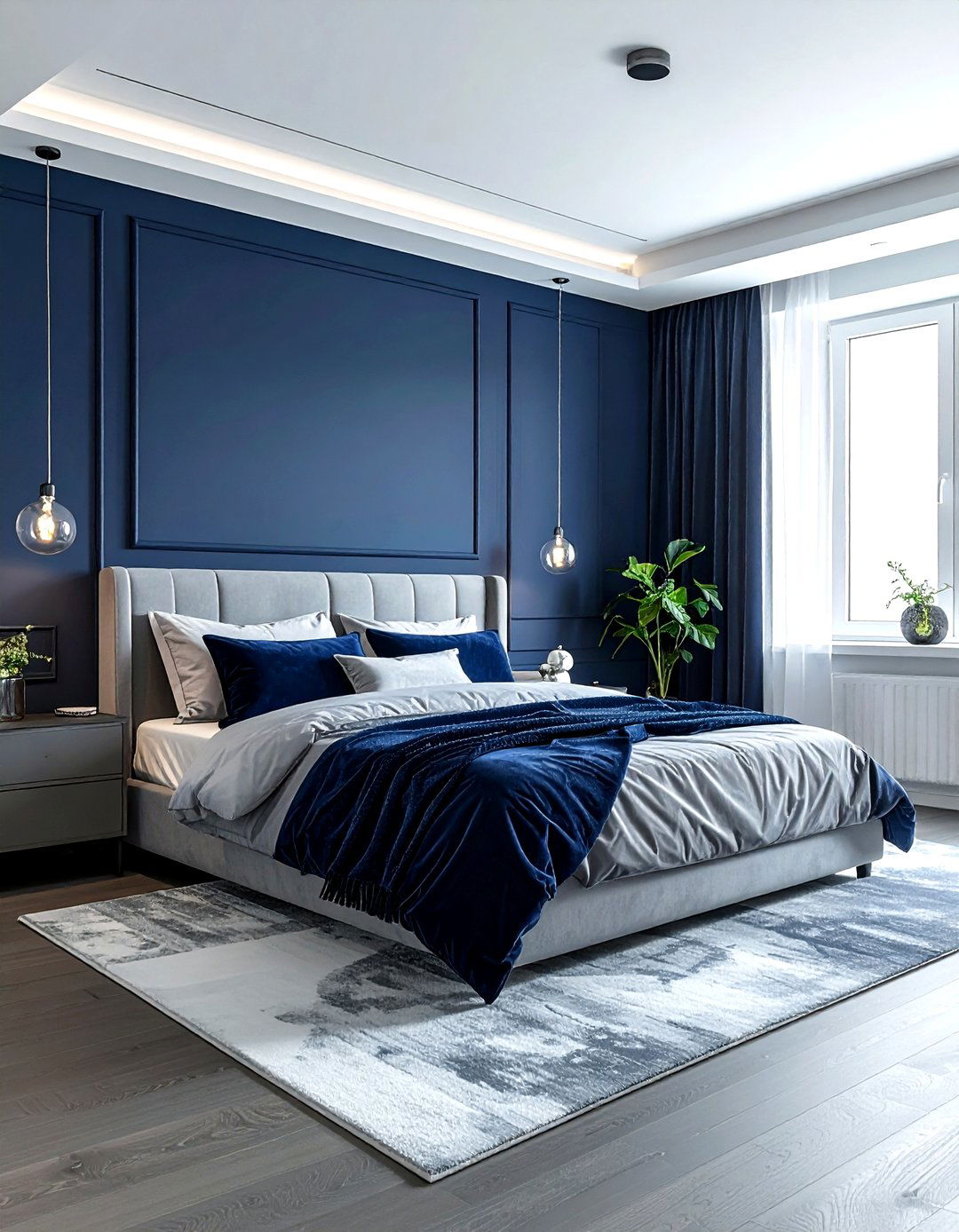 Gray and Navy Bedroom - 30 modern gray bedroom ideas