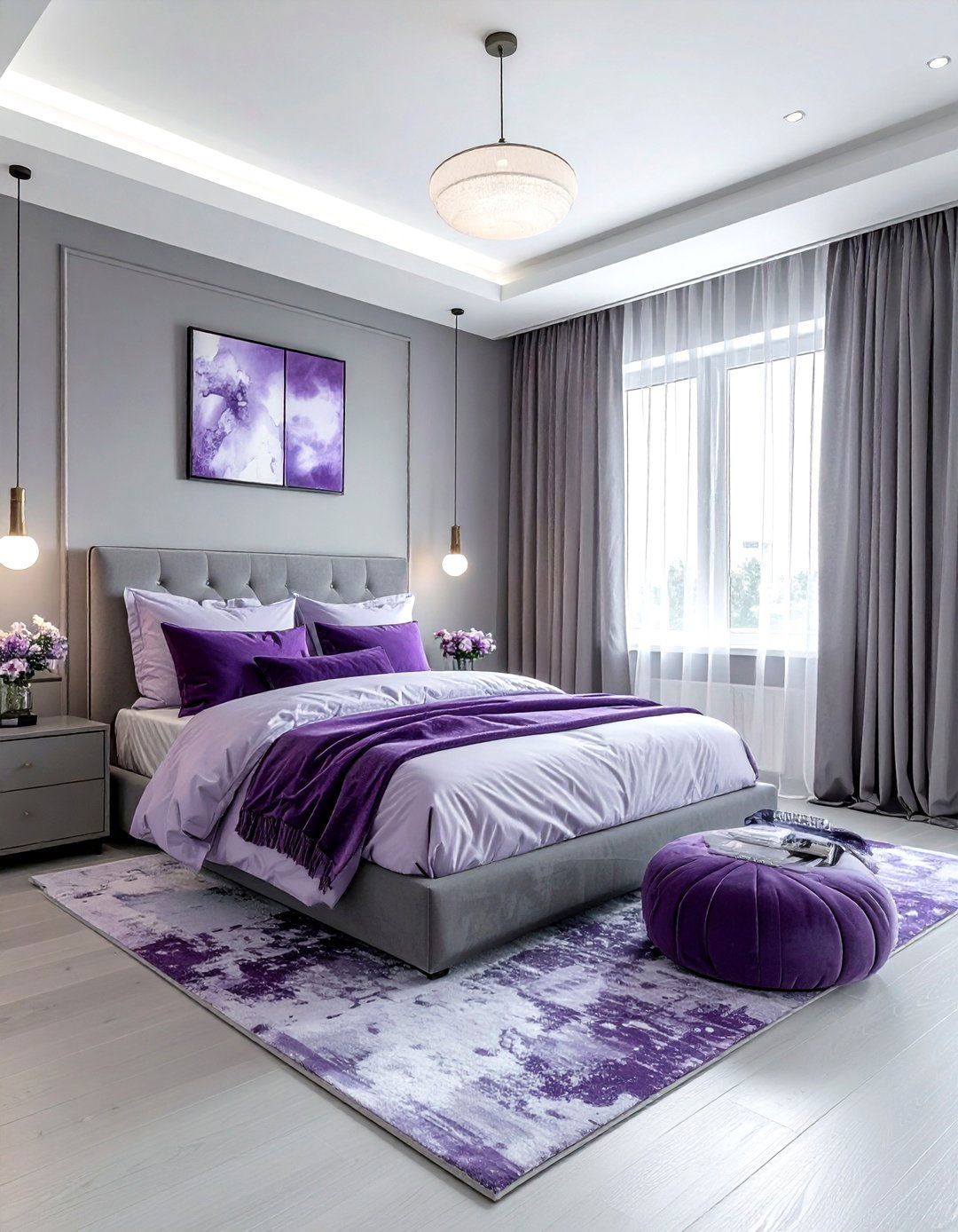 Gray and Purple Bedroom - 30 modern gray bedroom ideas
