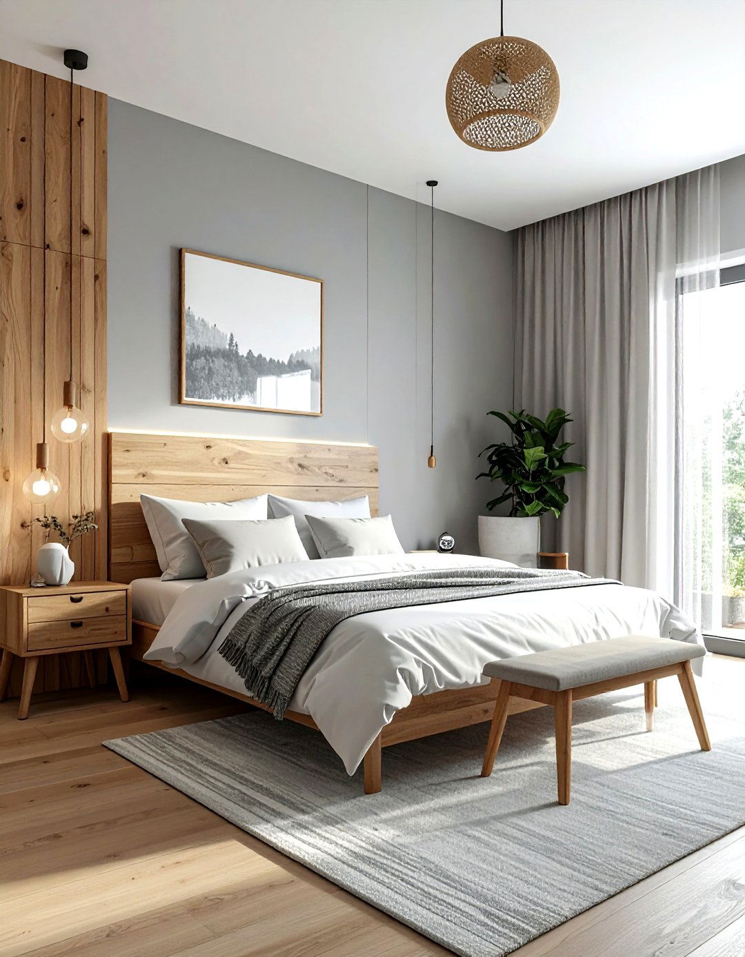 Gray and Wood Scandinavian Bedroom - 30 scandinavian gray bedroom ideas