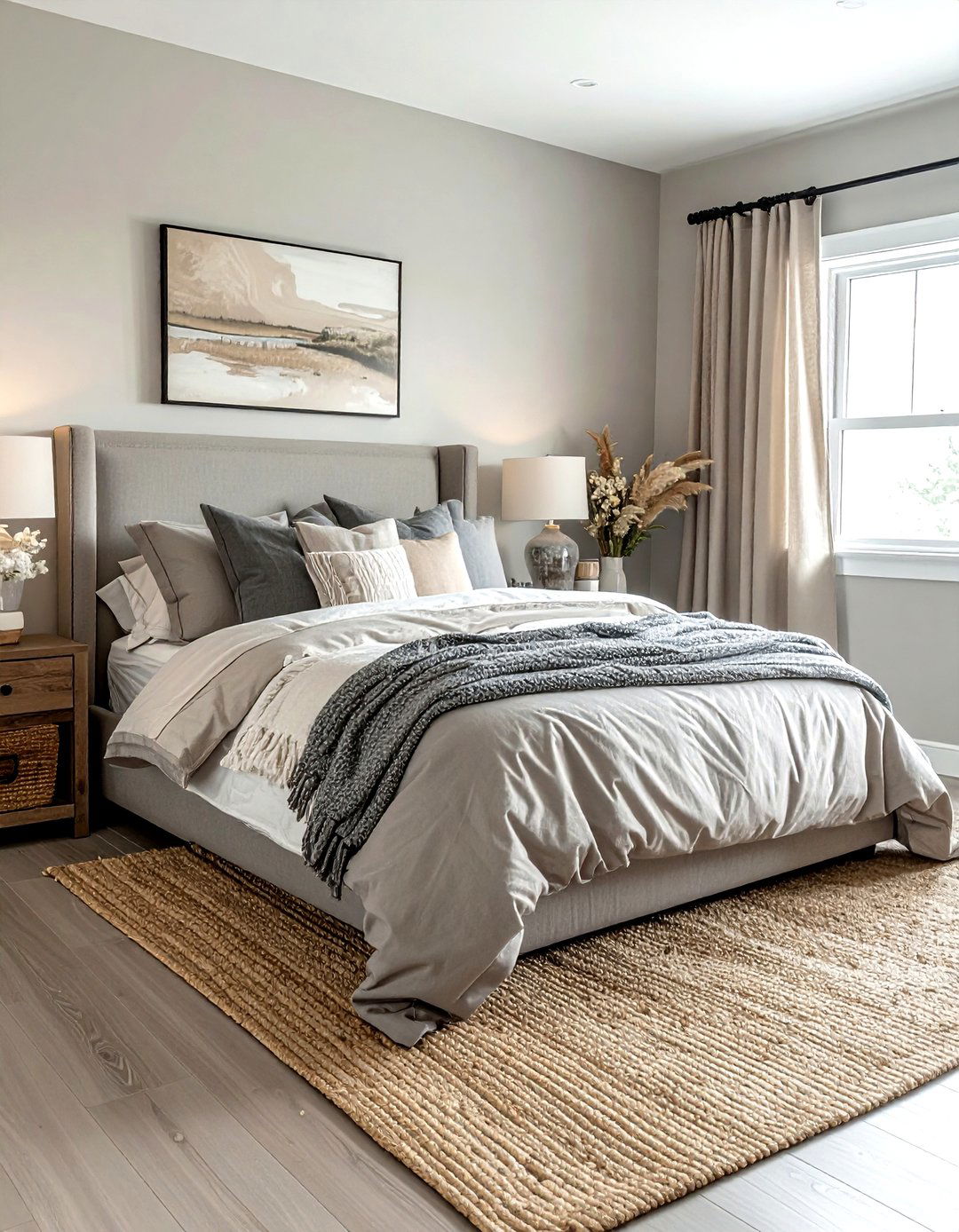 Gray and beige farmhouse bedroom - 30 farmhouse gray bedroom ideas