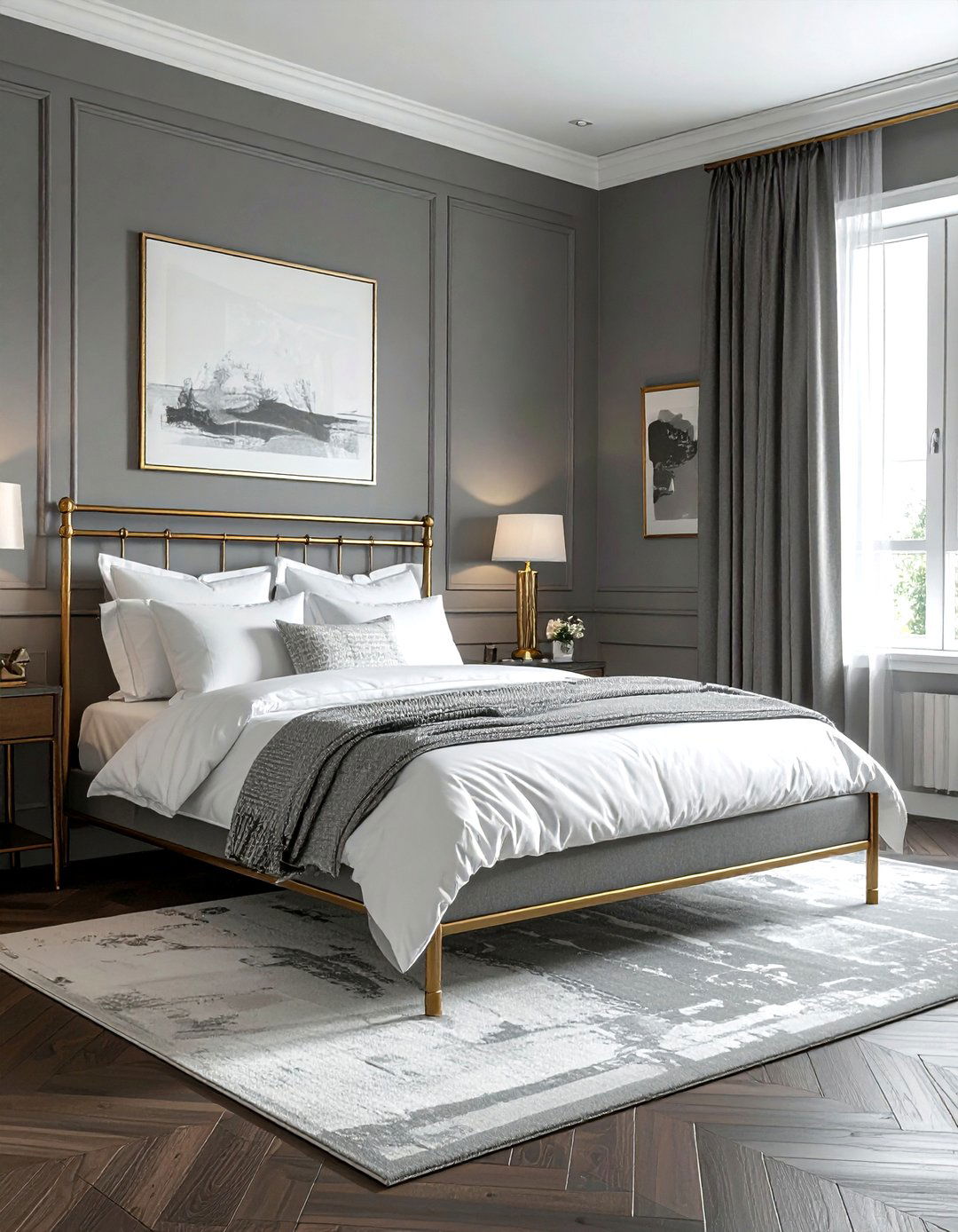 Gray and brass bedroom - 30 gray decor ideas