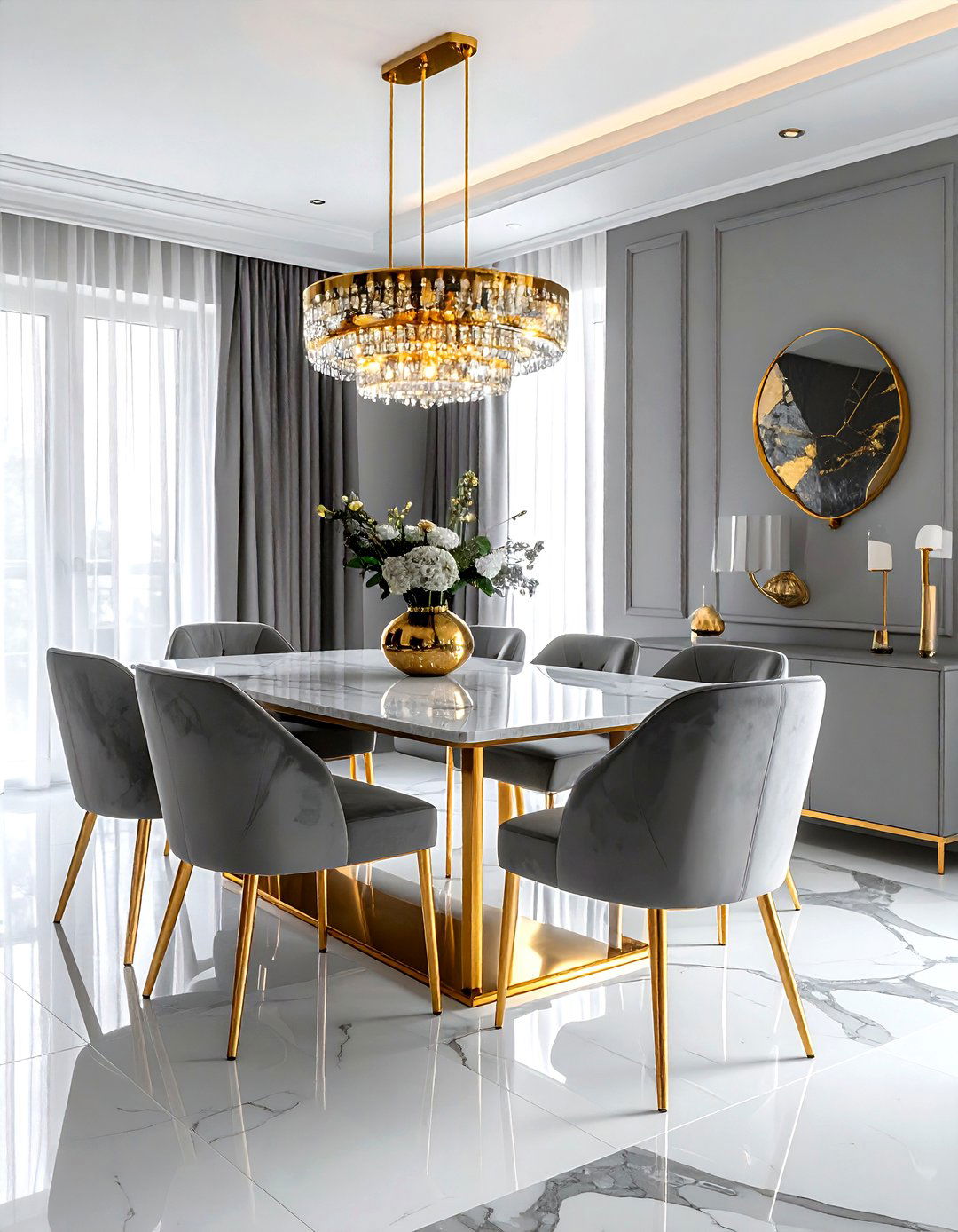 Gray and gold dining room - 30 gray dining room design ideas
