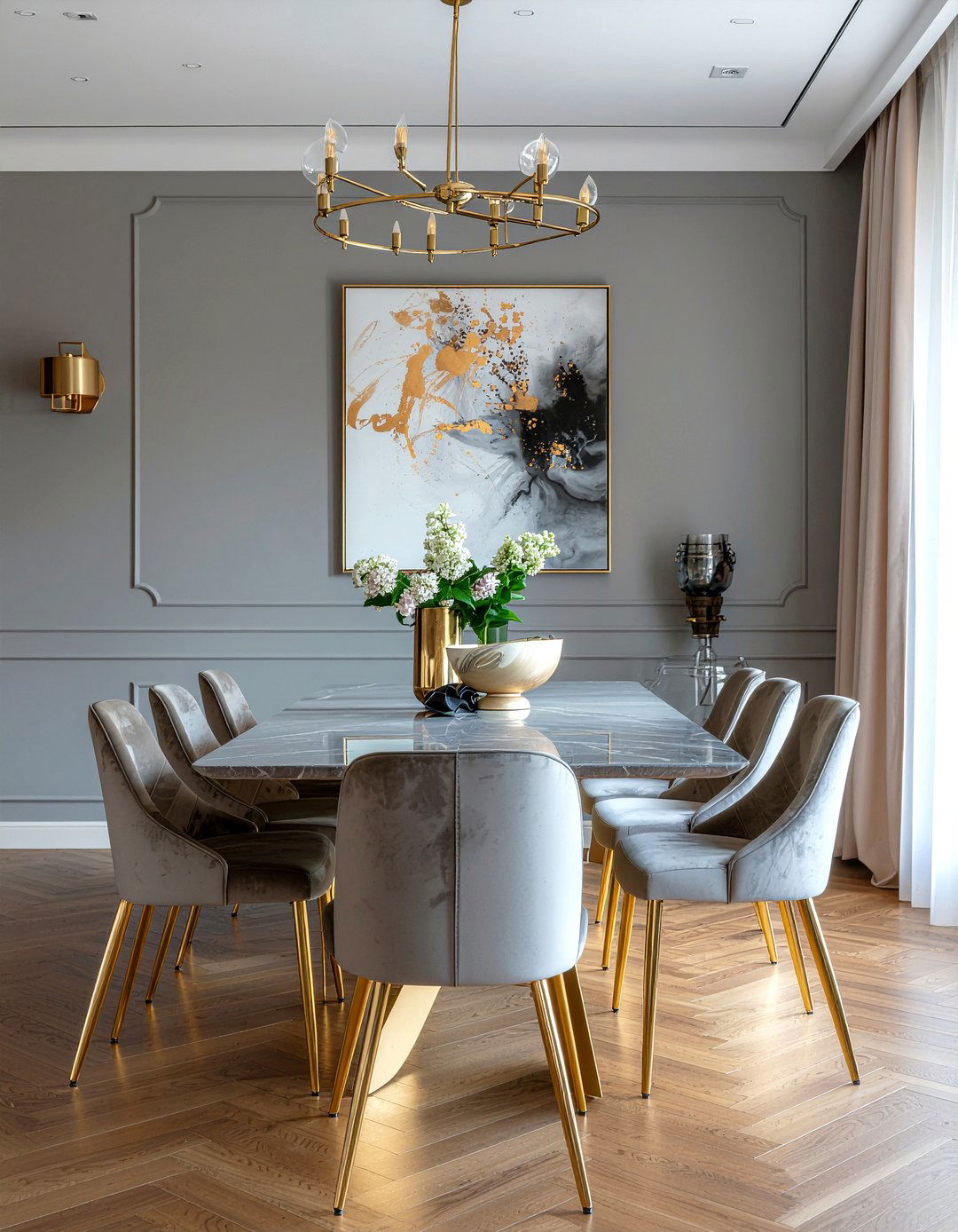 Gray and gold dining room - 30 gray dining room ideas