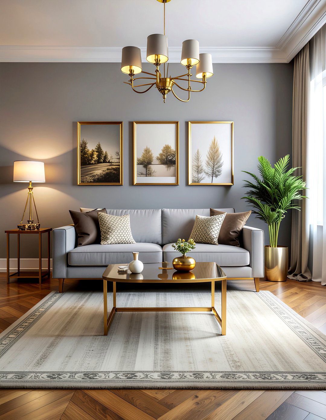 Gray and gold living room - 30 living room gray walls