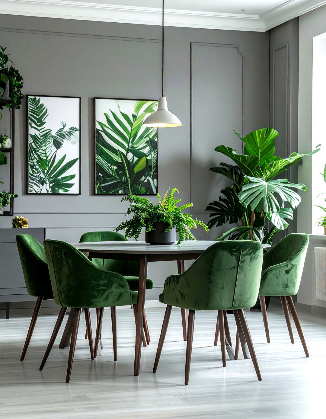 Gray and green dining room - 30 gray dining room design ideas