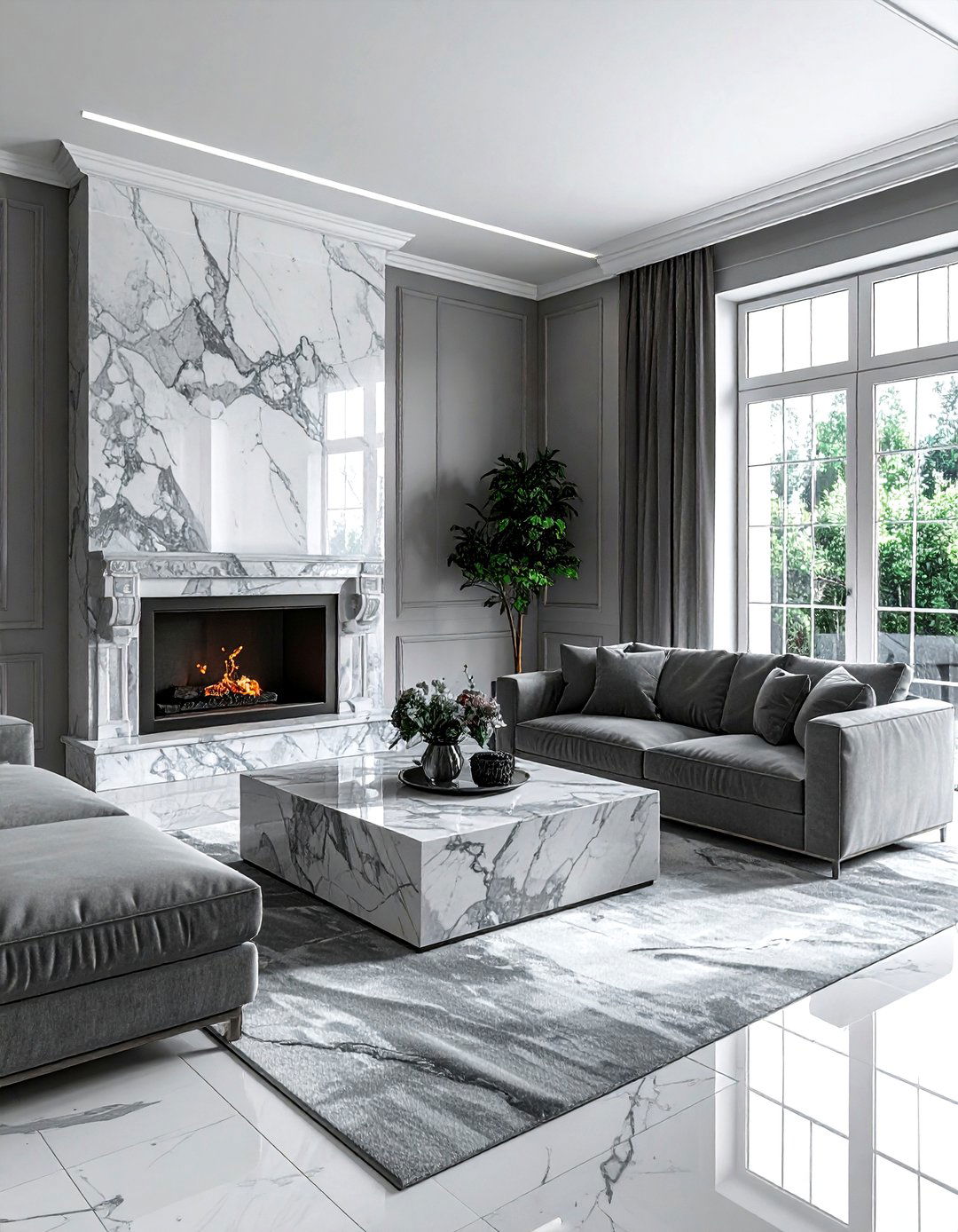 Gray and marble living room - 30 gray living room decor ideas