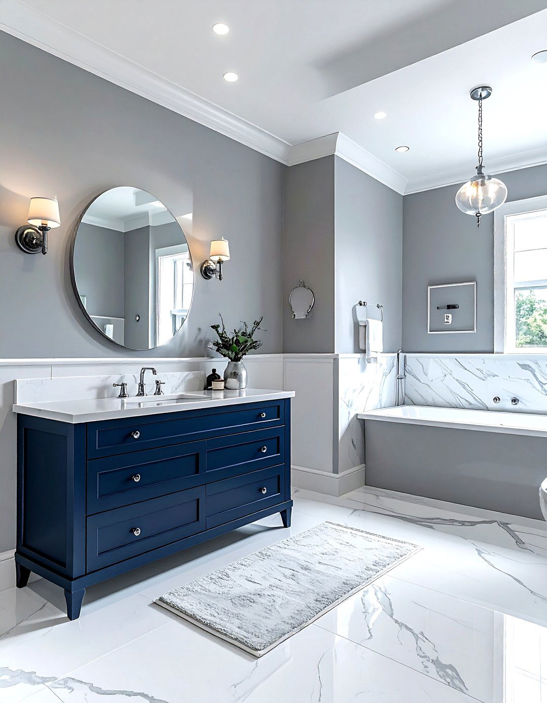 Gray and navy bathroom - 30 gray bathroom decor ideas