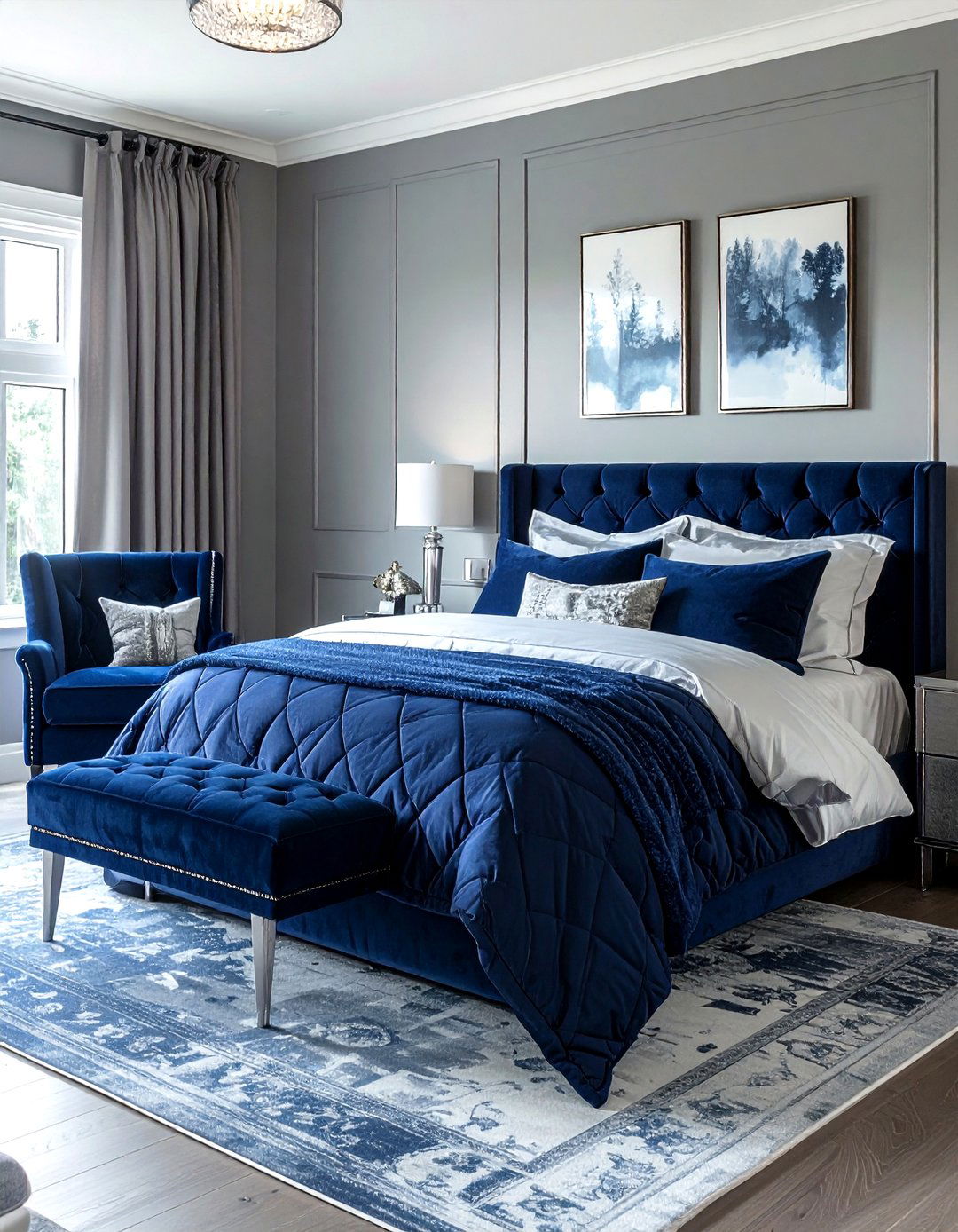 Gray and navy blue bedroom - 30 gray bedroom decor ideas