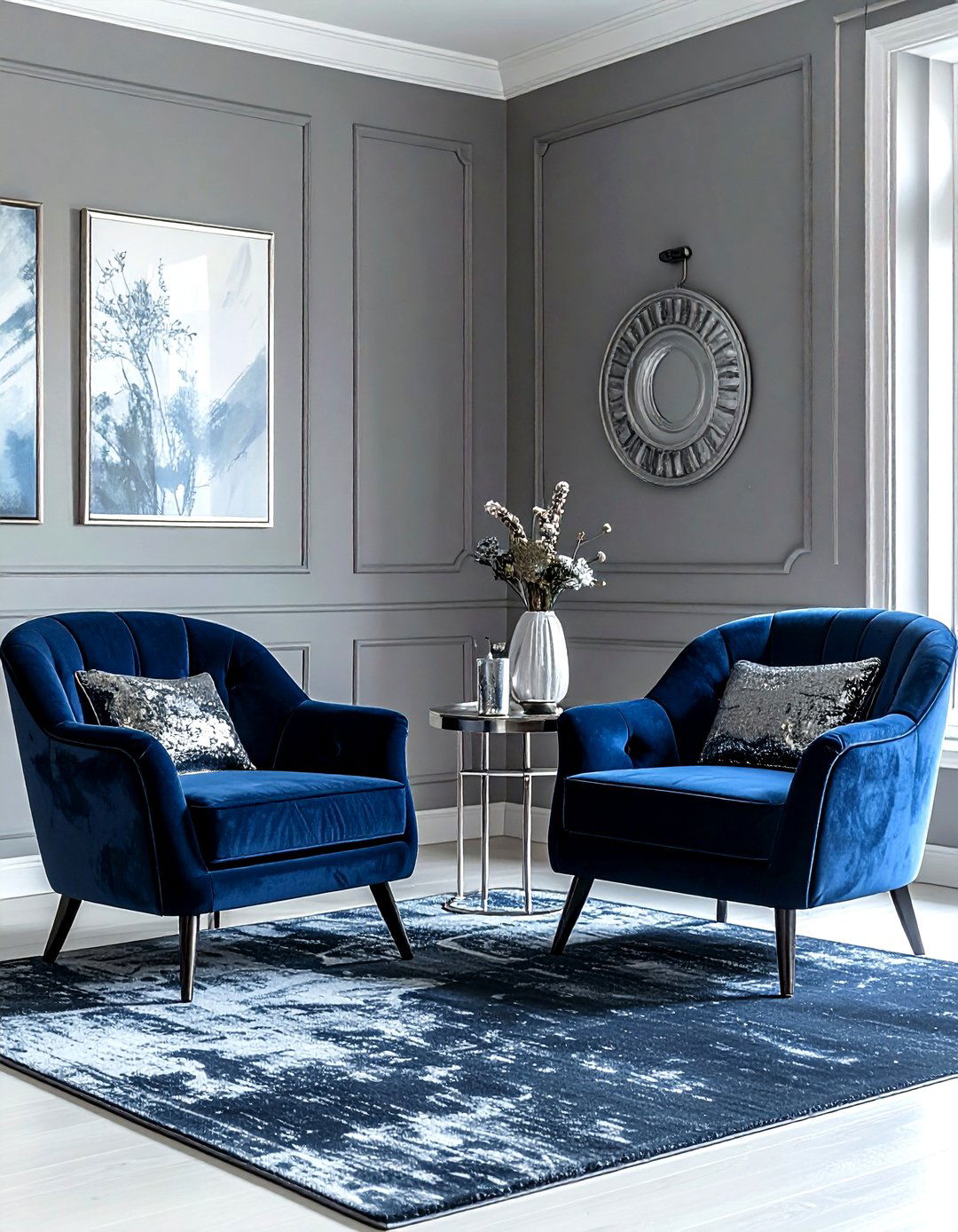 Gray and navy living room - 30 gray living room decor ideas