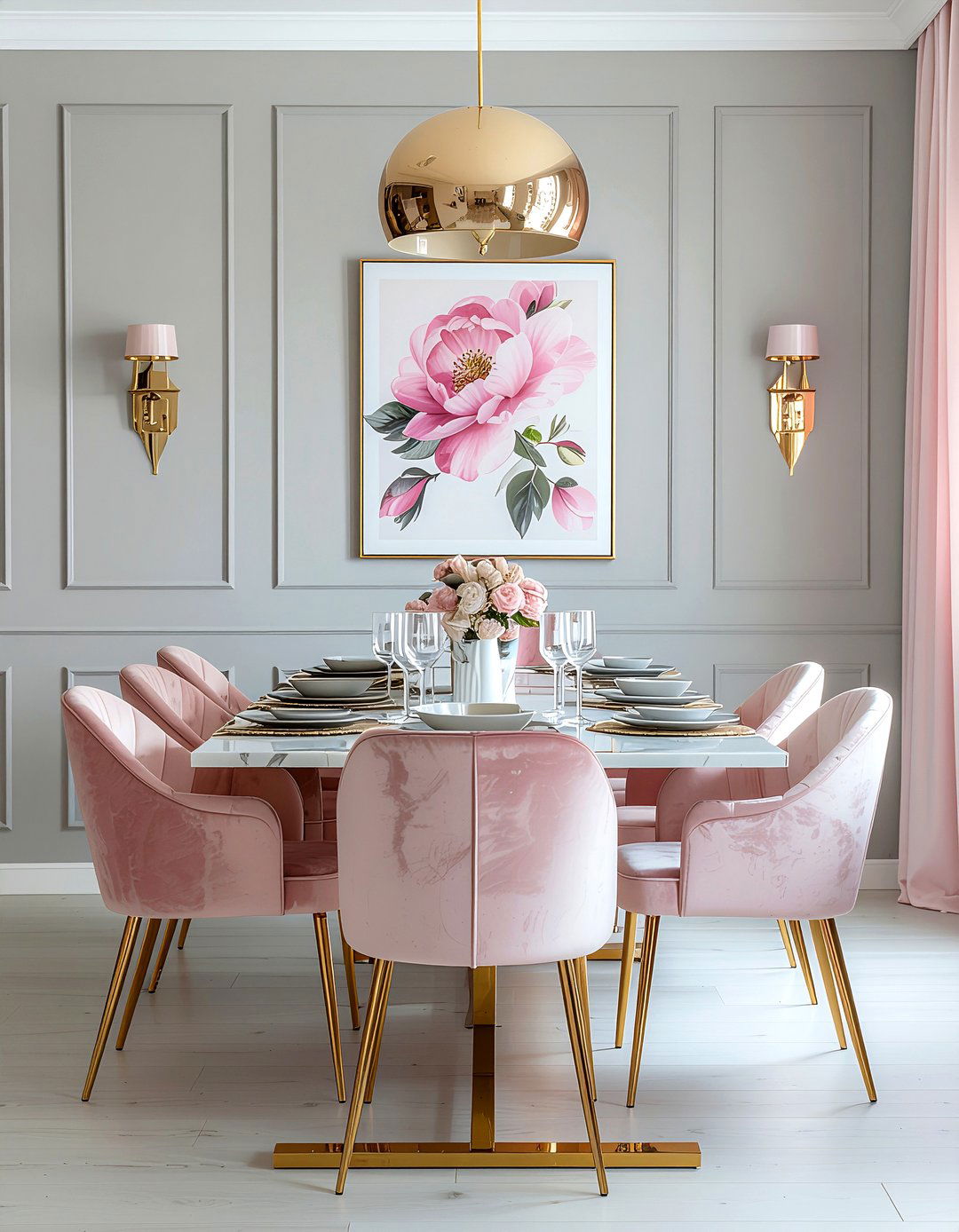 Gray and pink dining room - 30 gray dining room ideas