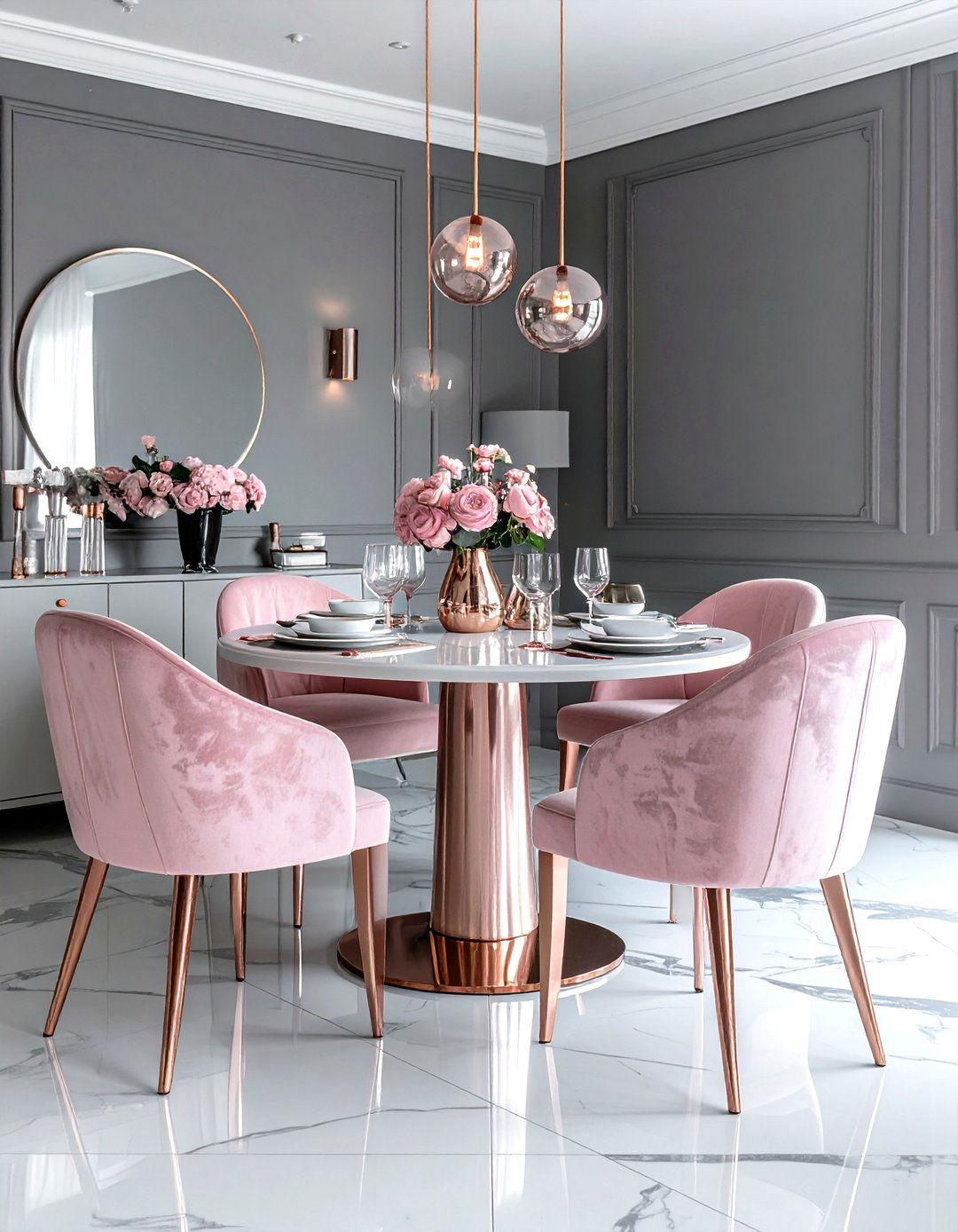 Gray and pink dining room - 30 gray dining room design ideas