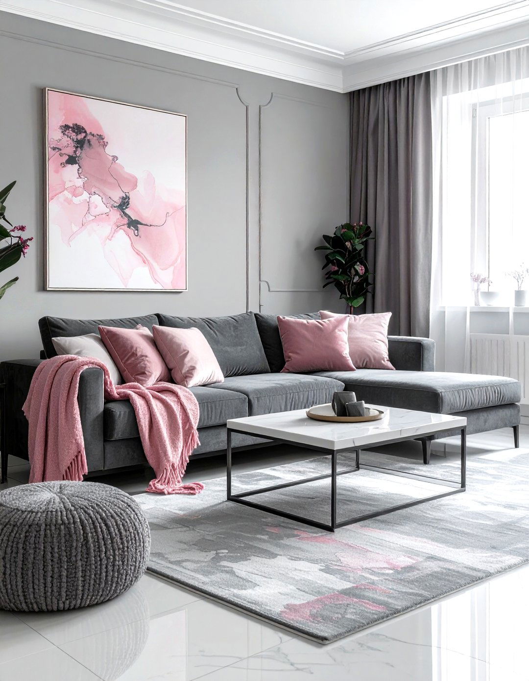 Gray and pink living room - 30 gray living room decor ideas