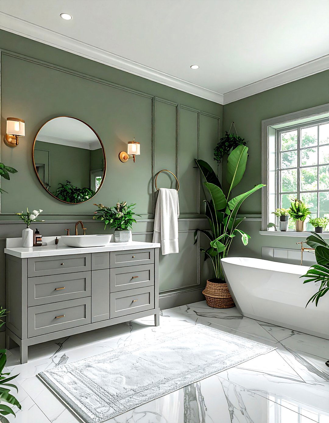 Gray and sage green bathroom - 30 gray bathroom decor ideas