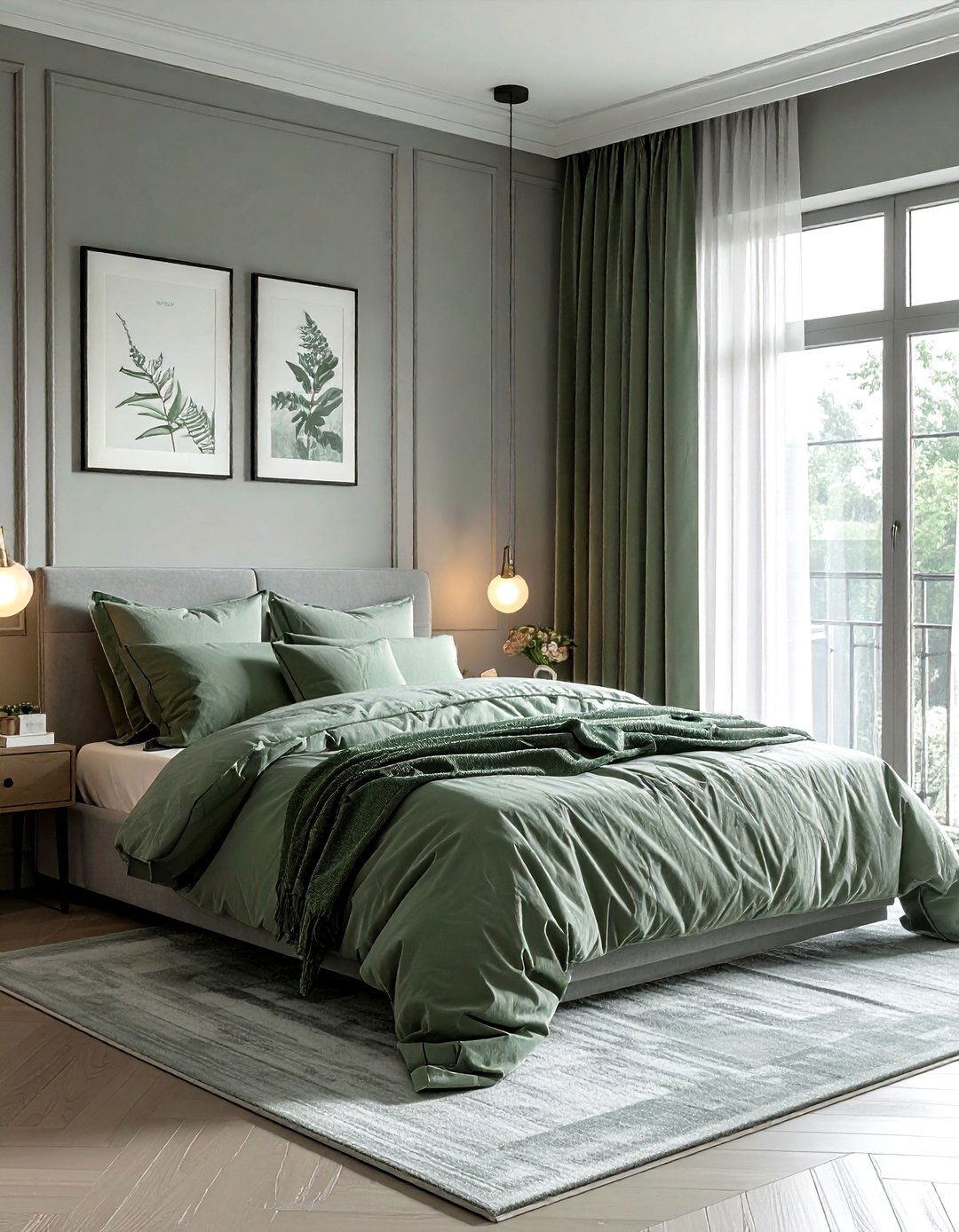 Gray and sage green bedroom - 30 gray bedroom decor ideas