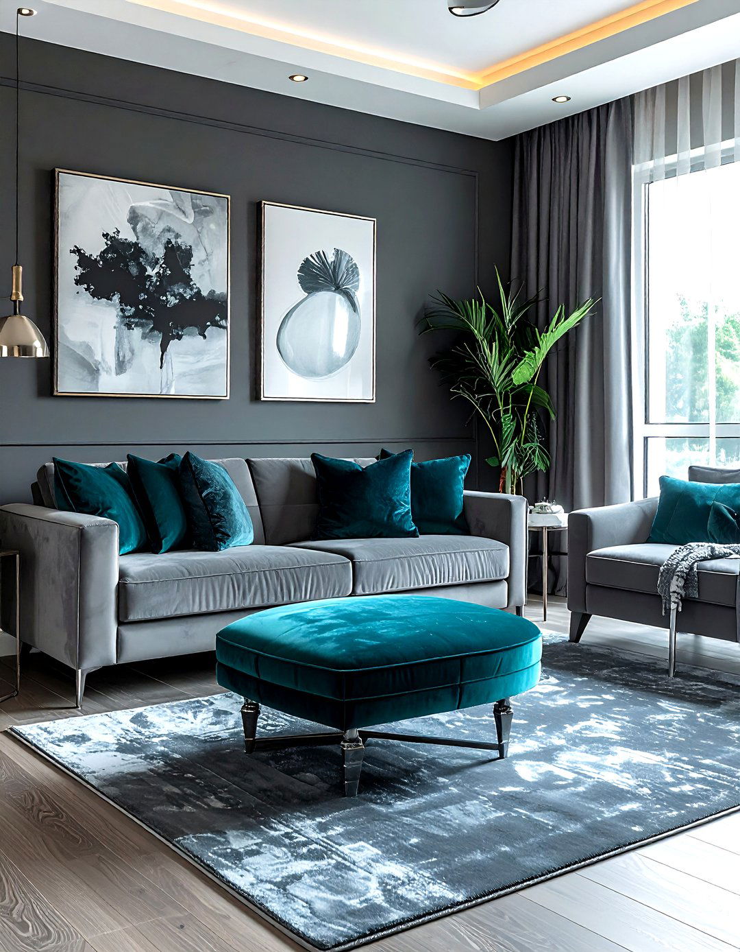 Gray and teal living room - 30 gray living room decor ideas