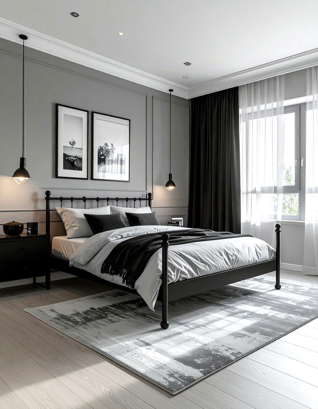 Gray and white bedroom with black - 30 gray and white bedroom ideas