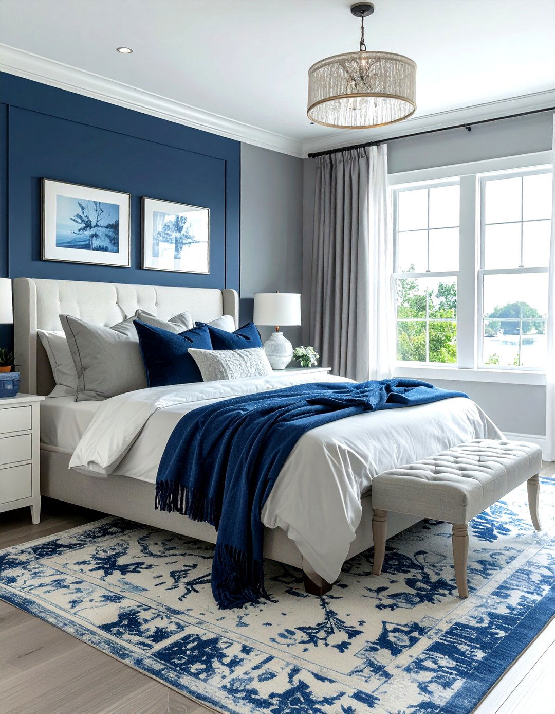 Gray and white bedroom with blue - 30 gray and white bedroom ideas