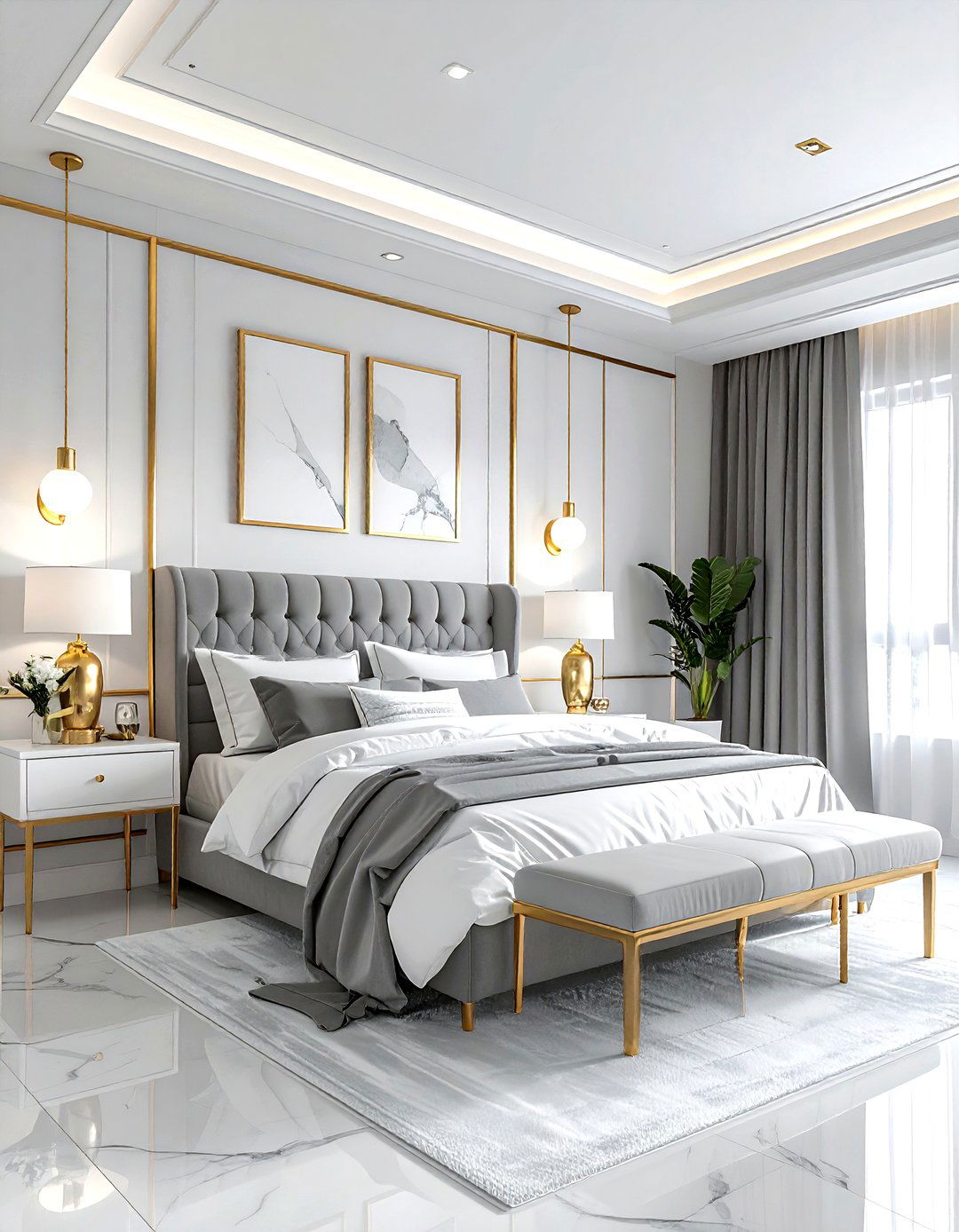 Gray and white bedroom with gold - 30 gray and white bedroom ideas